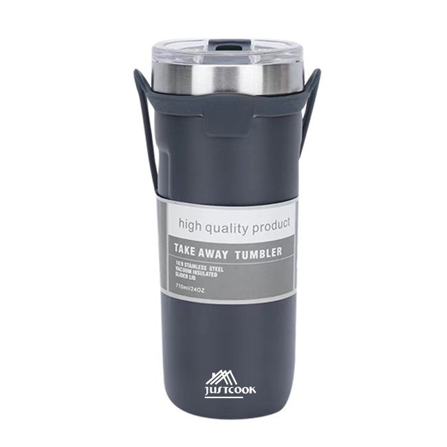 【JUSTCOOK 廚藝寶】304不鏽鋼雙層矽膠手提保溫保冷杯710ml