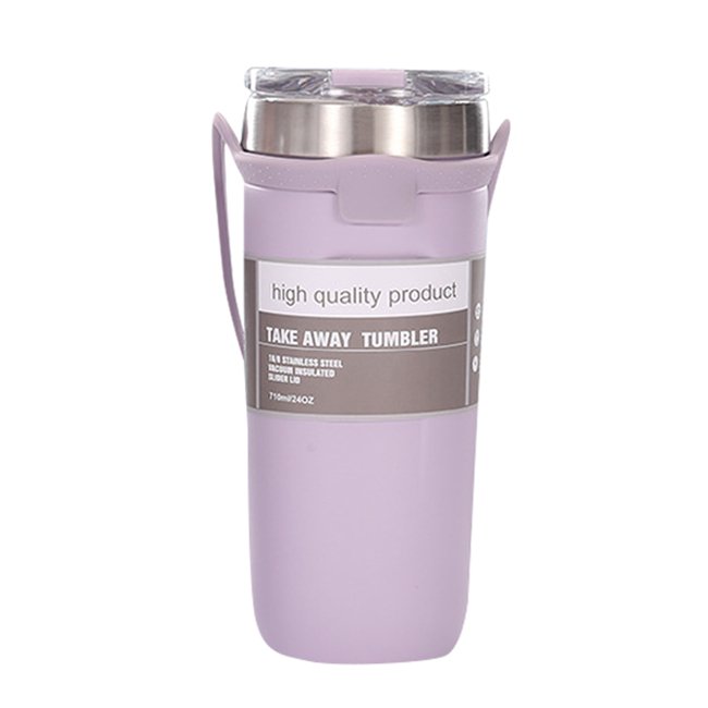 【JUSTCOOK 廚藝寶】304不鏽鋼雙層矽膠手提保溫保冷杯710ml