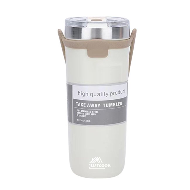 【JUSTCOOK 廚藝寶】304不鏽鋼雙層矽膠手提保溫保冷杯710ml