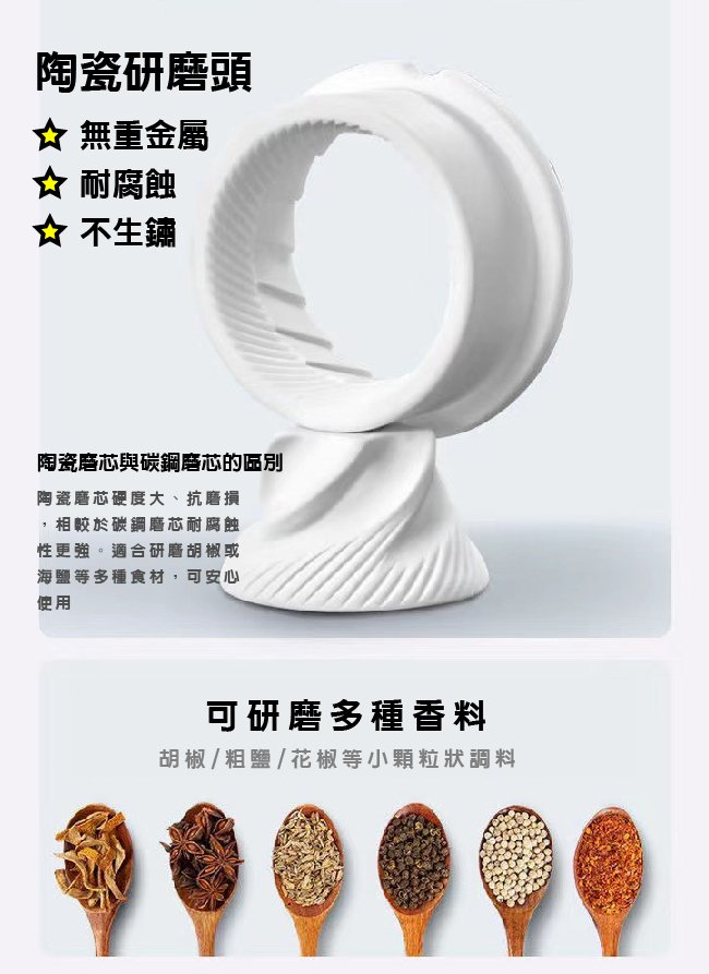 電動研磨器胡椒研磨機(研磨器/磨豆機/胡椒粉研磨/打磨器/咖啡豆)調味罐 粗細可調 (胡椒/海鹽)/顏色隨機