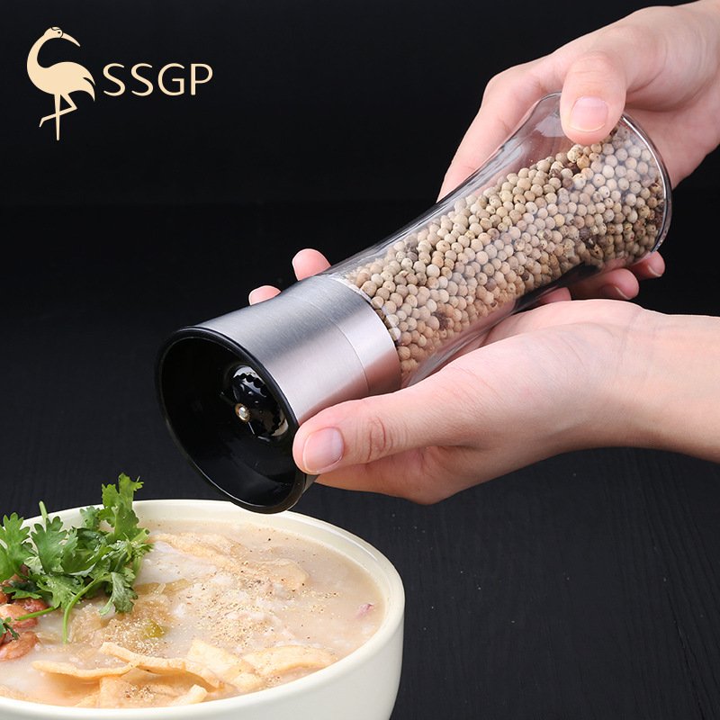 304不銹鋼胡椒研磨器玻璃瓶胡椒粉調味罐 廚房用品